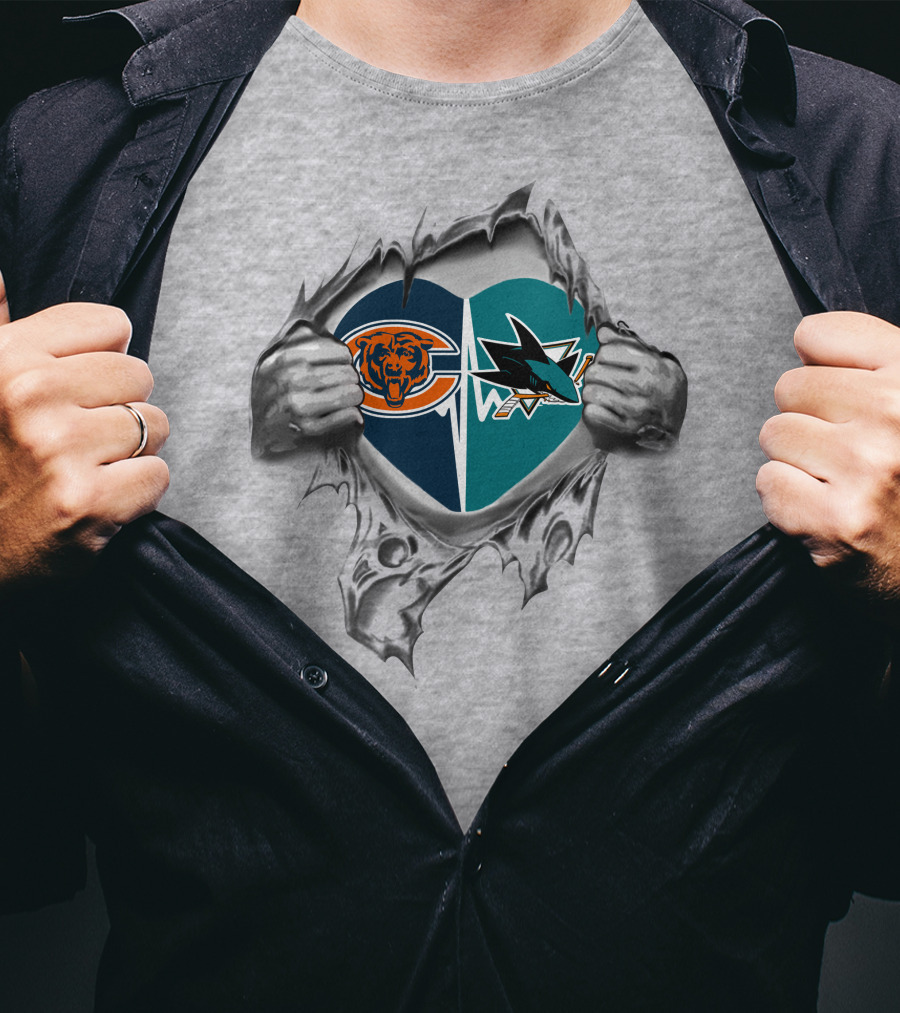 Bears San Jose Sharks Heart Logo Split T-Shirt