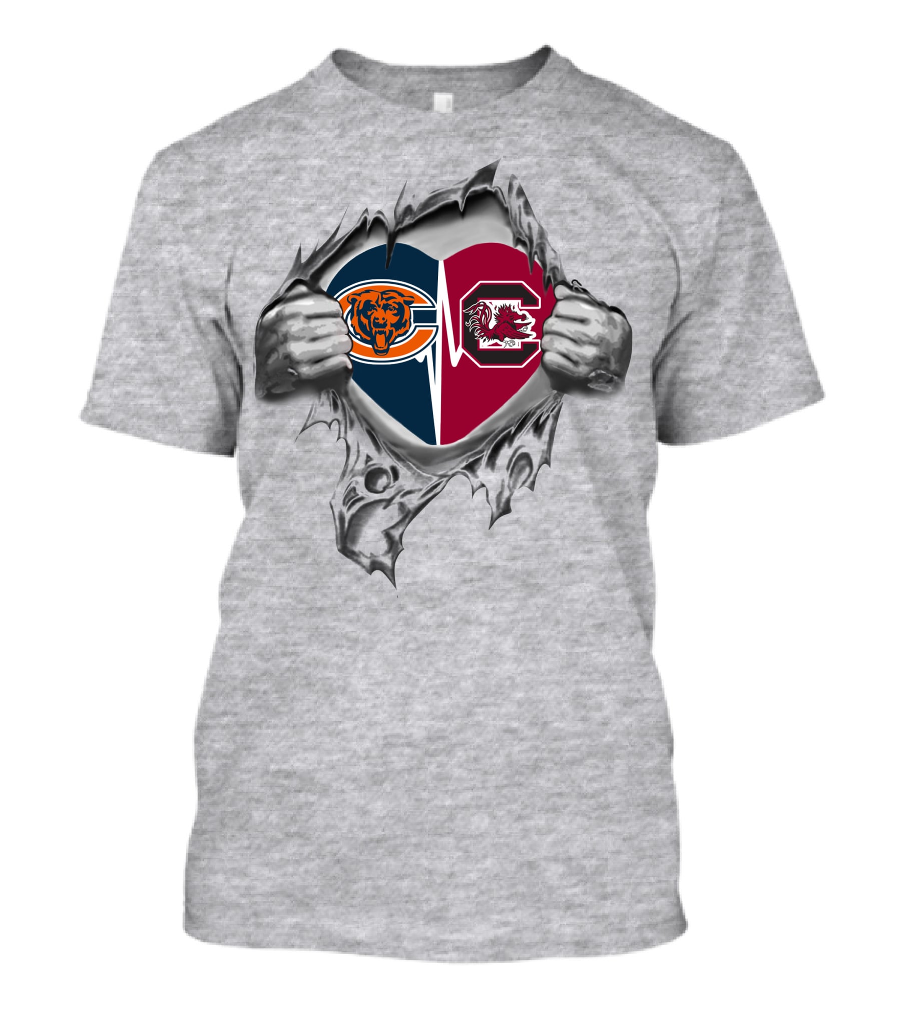 Chicago Bears South Carolina Gamecocks Heart Logo Combination T-Shirt