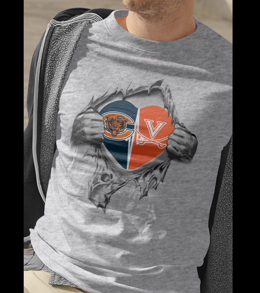 Bears Virginia Cavaliers Heart Logo Peeking Through Torn T-Shirt