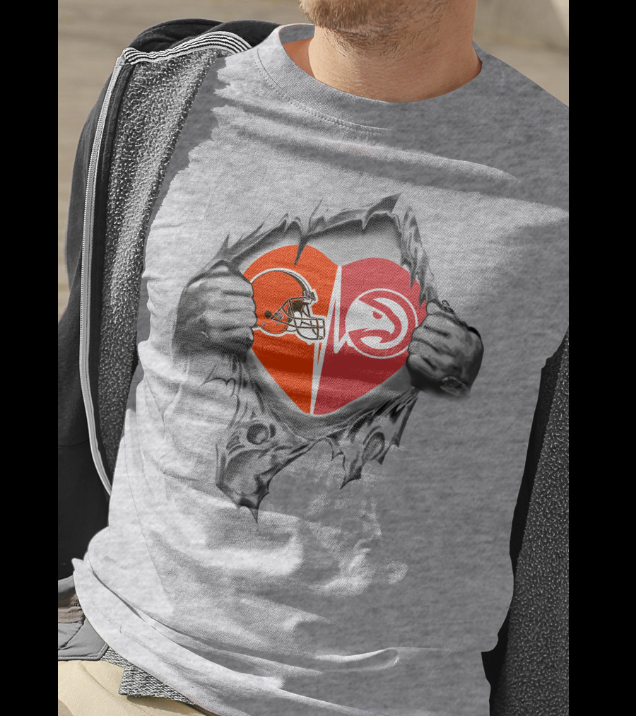 Browns Atlanta Hawks Heart Logo Passion Football Basketball Fan Pride T-Shirt