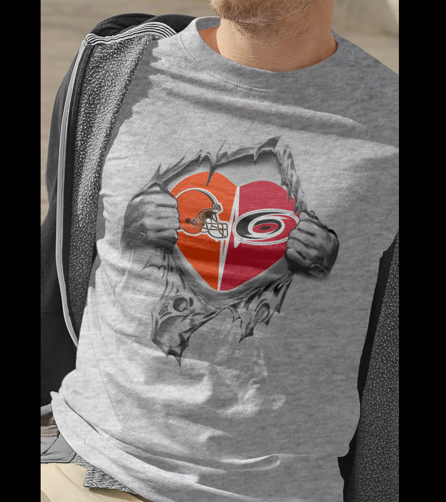 Browns Carolina Hurricanes Heart Hands Logo Football Hockey Fan Passion T-Shirt