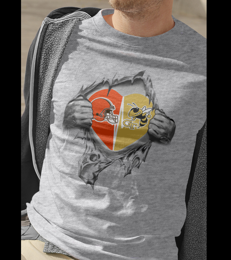 Cleveland Browns Georgia Tech Yellow Jackets Heart Logo Fusion T-Shirt