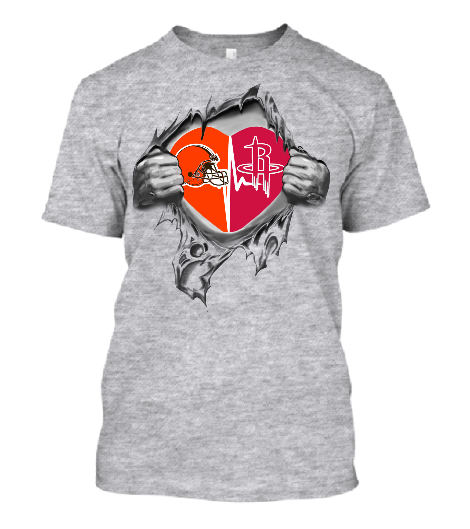 Browns Houston Rockets Heart Torn Open Passion T-Shirt