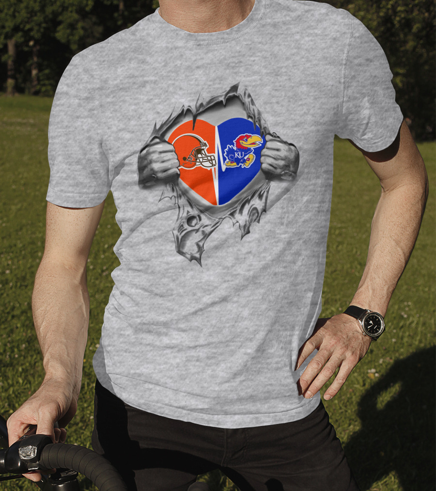 Browns Kansas Jayhawks Heart Split T-Shirt