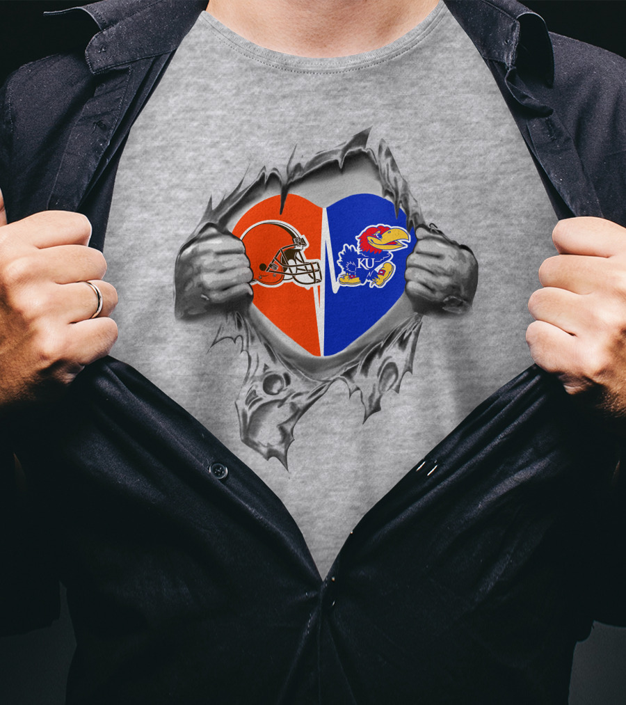 Browns Kansas Jayhawks Heart Split T-Shirt
