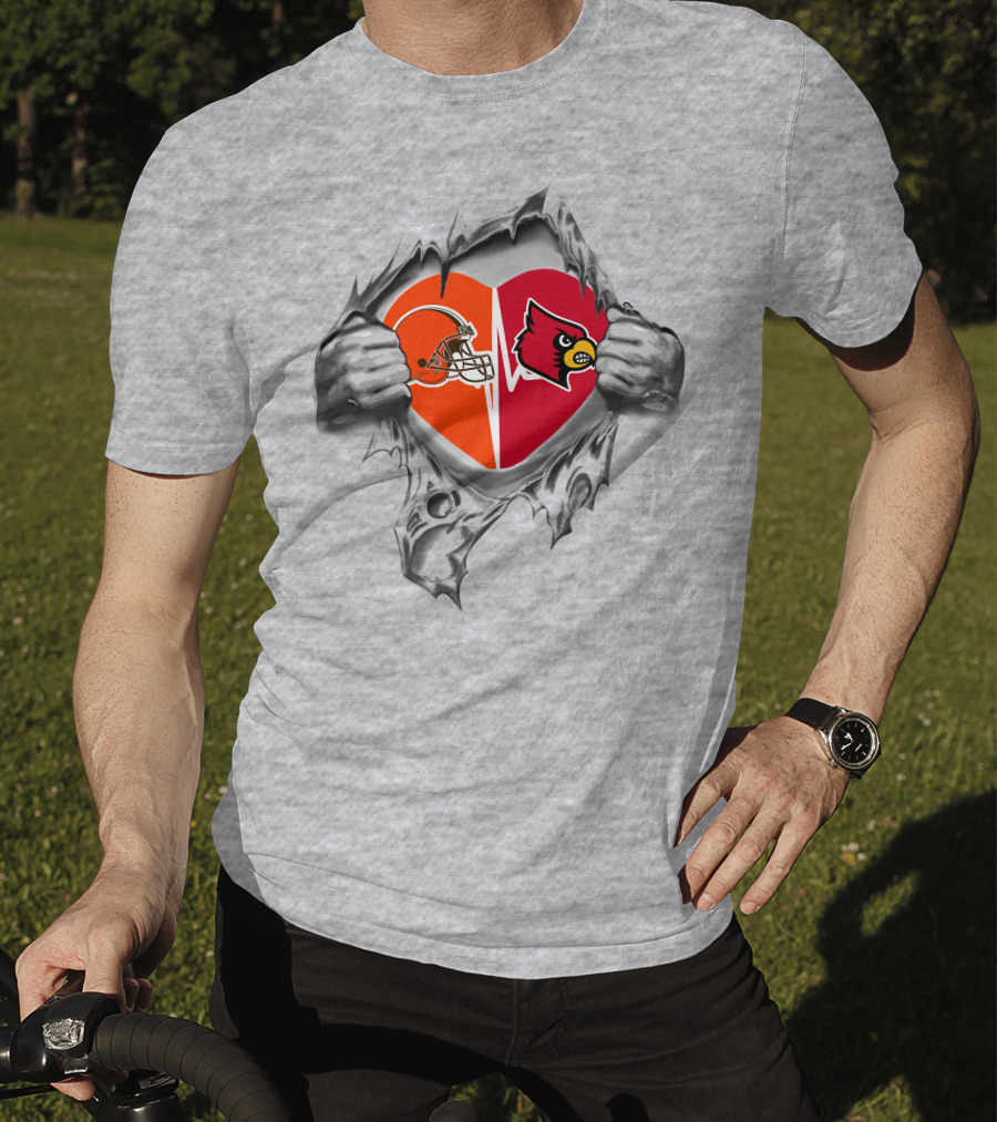 Browns Louisville Cardinals Heart Helmet T-Shirt