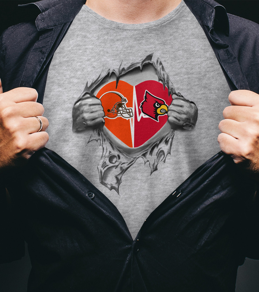 Browns Louisville Cardinals Heart Helmet T-Shirt