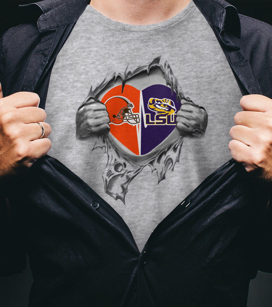 Browns Lsu Tigers Heart With Helmet And Tiger T-Shirt