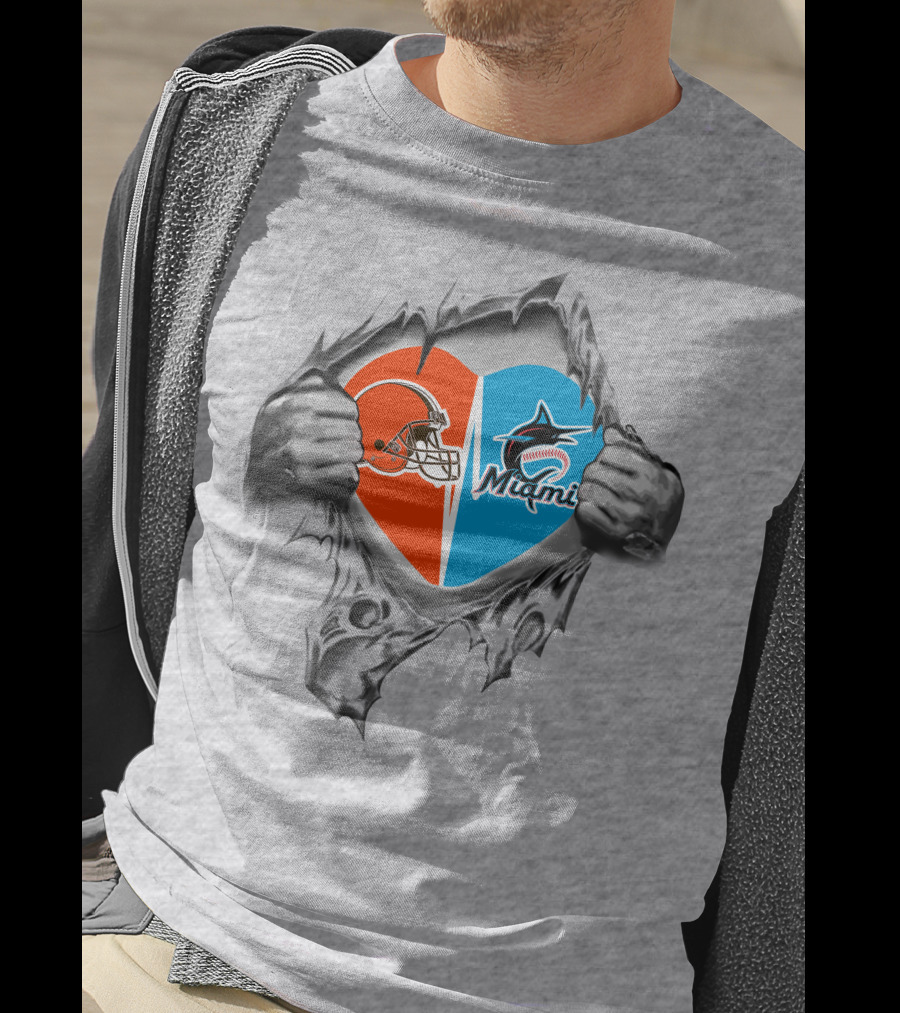 Browns Miami Marlins Heart Logo Reveal T-Shirt