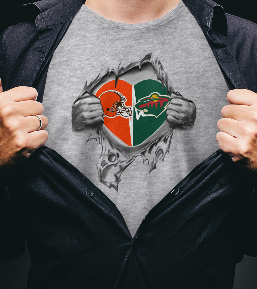 Browns Minnesota Wild Heart Logo In Hand Print T-Shirt