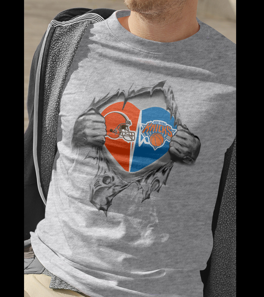 Cleveland Browns New York Knicks Heart Duo Fan Pride T-Shirt