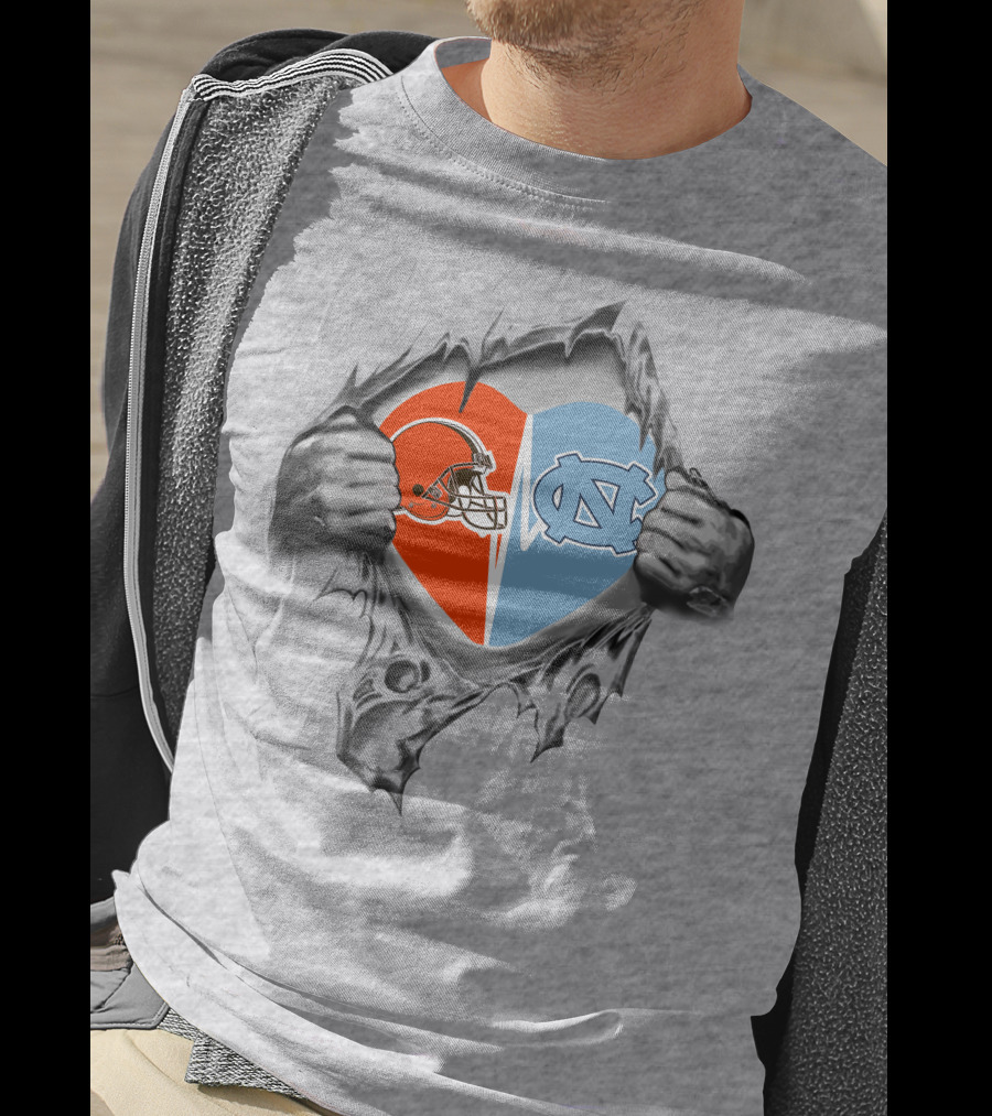 Browns North Carolina Tar Heels Heart Symbol Fusion T-Shirt
