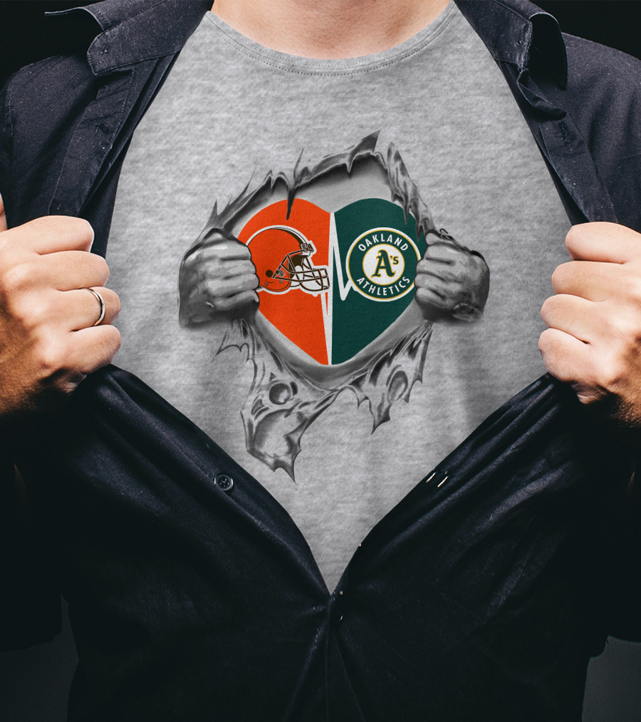 Browns Oakland Athletics Heart Inside Peeking Through Ripped T-Shirt