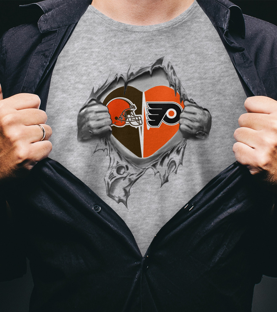 Browns Philadelphia Flyers Heart Logo Tear T-Shirt