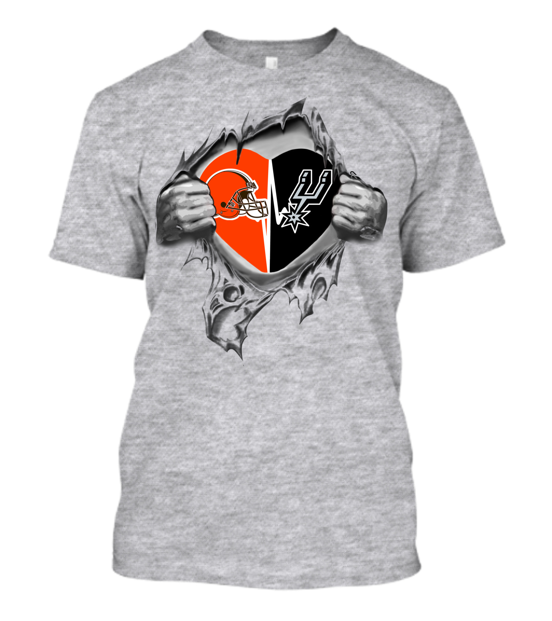Browns San Antonio Spurs Heart Logo Torn Metal T-Shirt