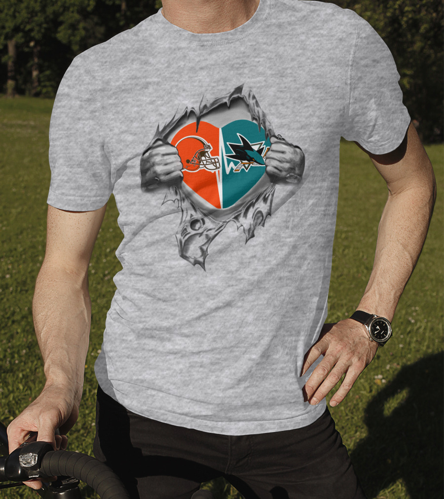 Browns San Jose Sharks Heart Helmet T-Shirt