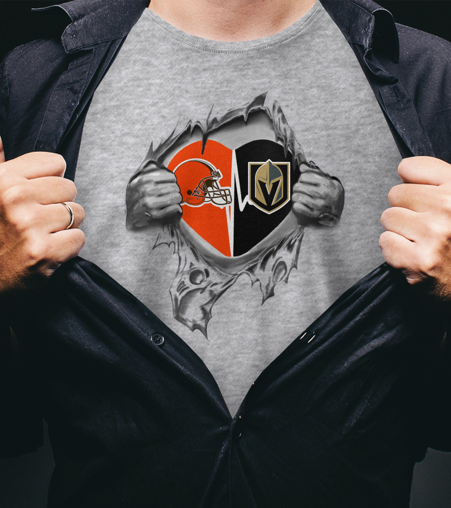 Browns Vegas Golden Knights Heart Logo With Ripped Effect T-Shirt