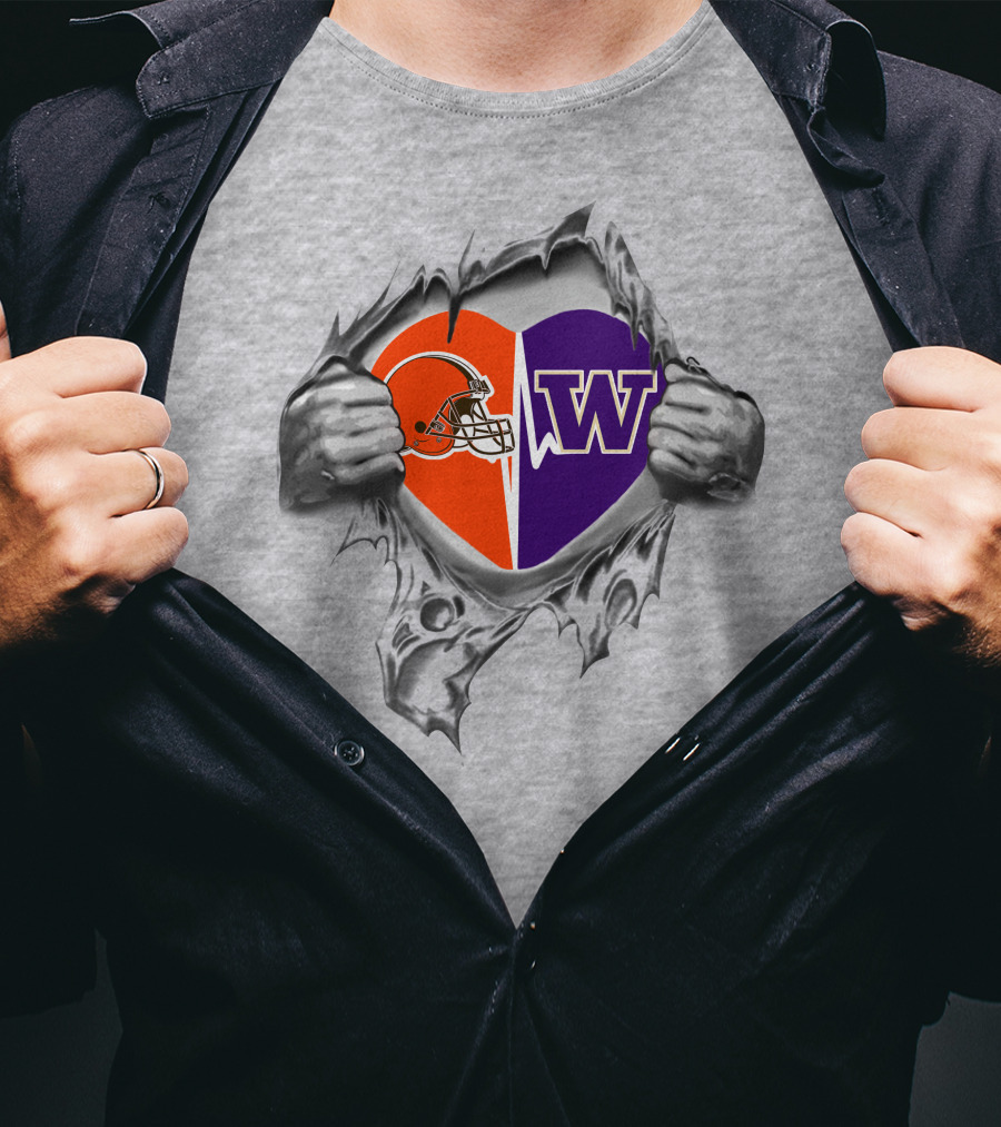 Cleveland Browns Washington Huskies Heart Logo Fan Pride T-Shirt