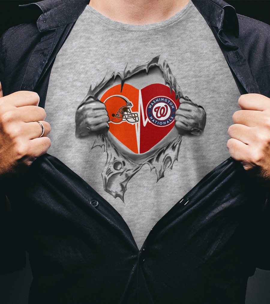 Browns Washington Nationals Heart Logo Torn Fabric T-Shirt
