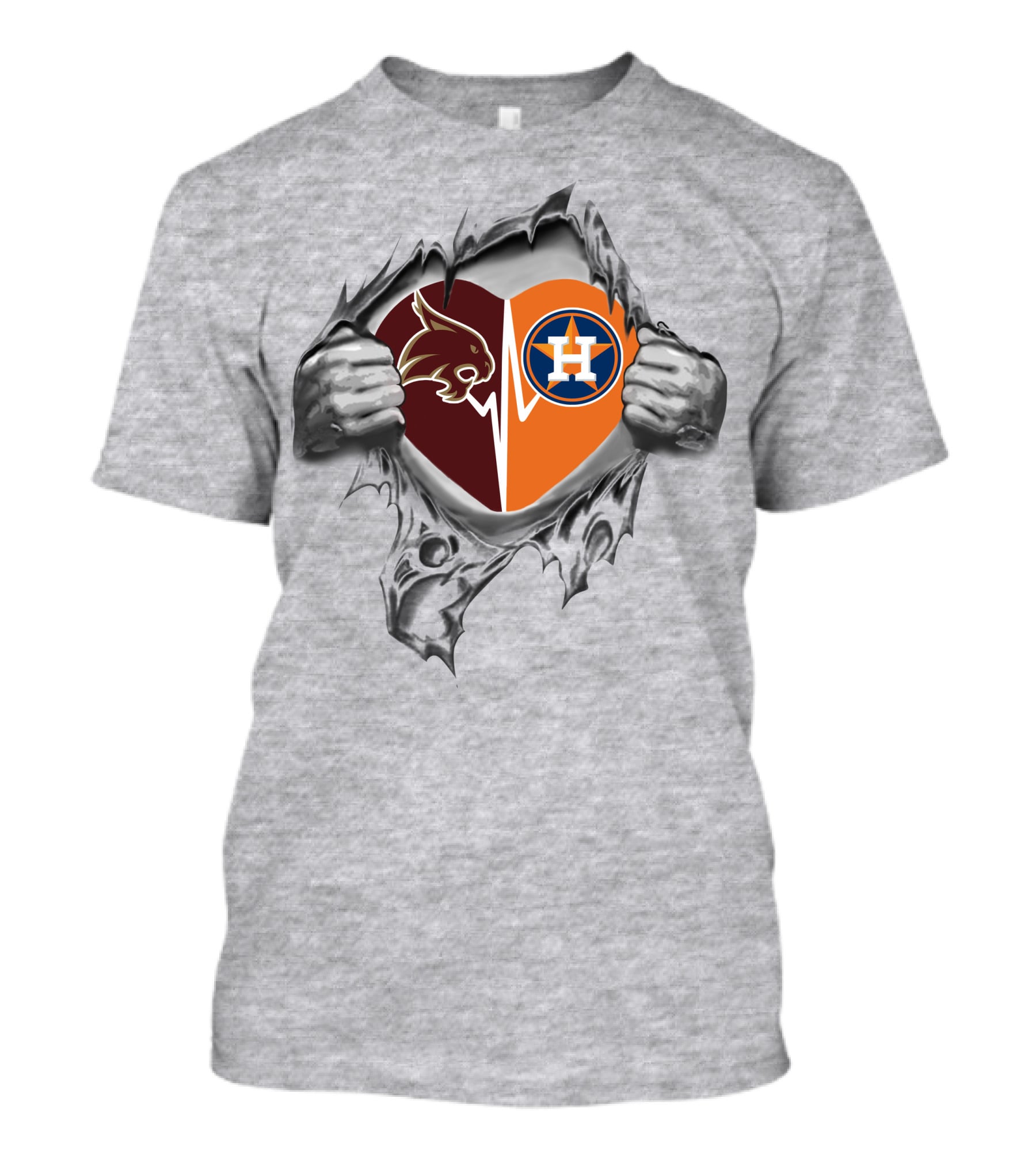 Astros Heart Sw Texas State Bobcats Hands Peeking T-Shirt