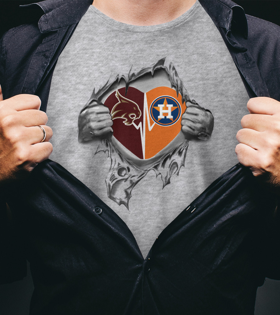 Astros Heart Sw Texas State Bobcats Hands Peeking T-Shirt