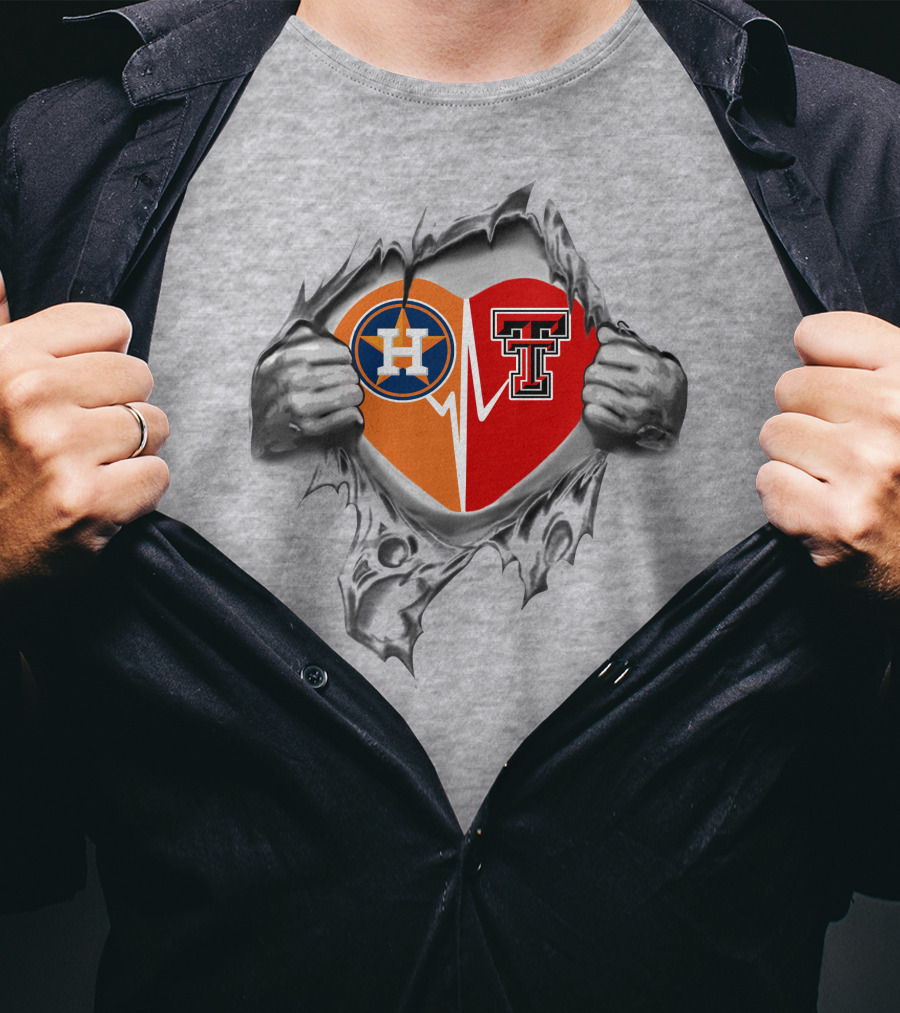 Astros Texas Tech Red Raiders Heart Tear T-Shirt