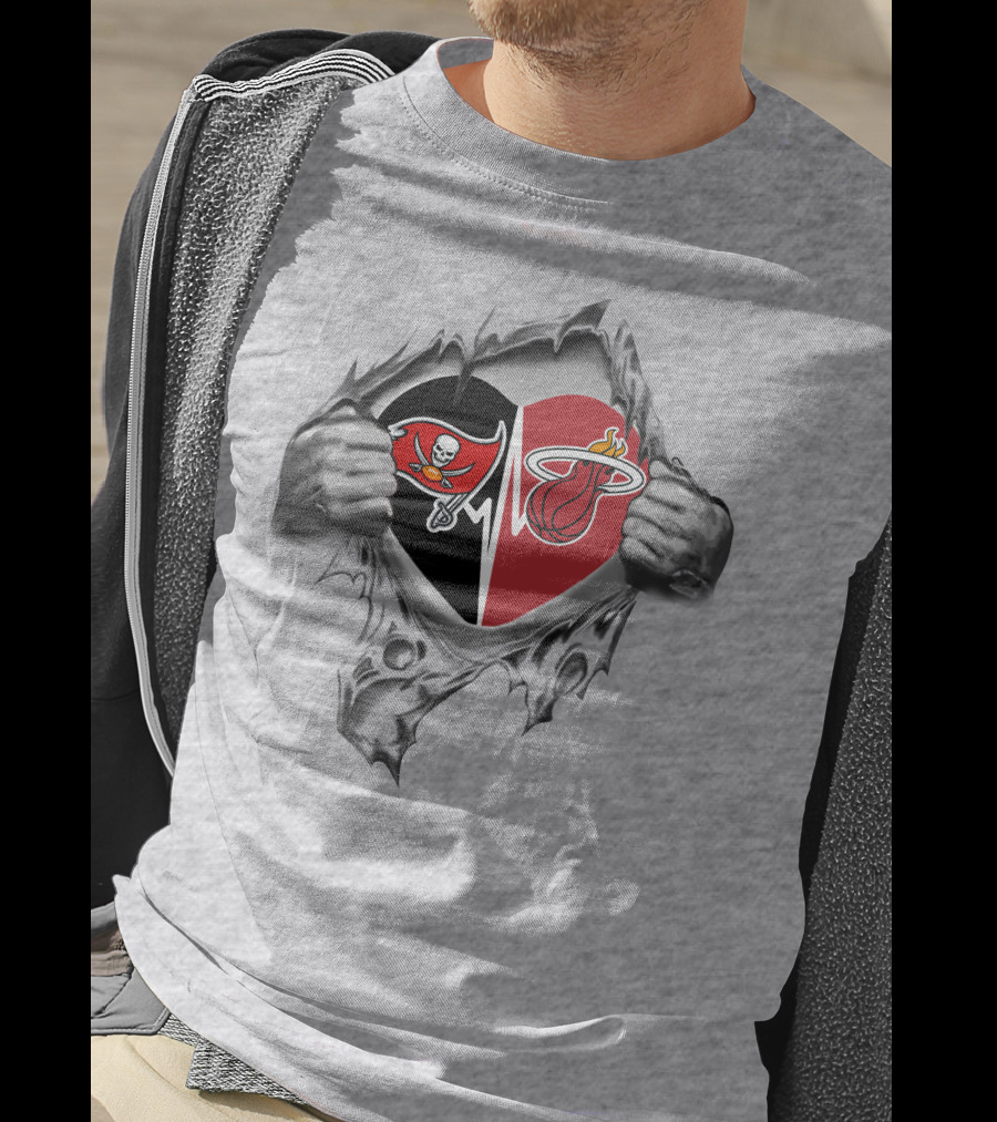 Buccaneers And Miami Heat Heartbeat Passion T-Shirt