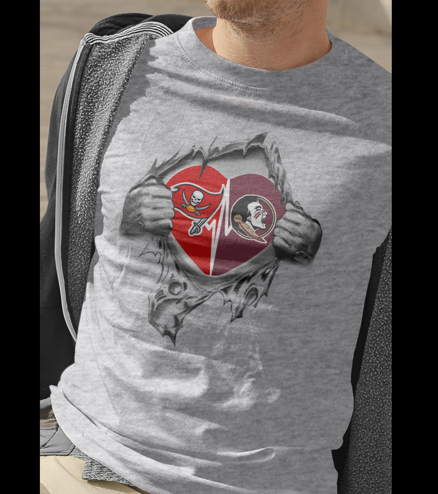 Tampa Bay Buccaneers And Florida State Seminoles Heartbeat Loyalty T-Shirt