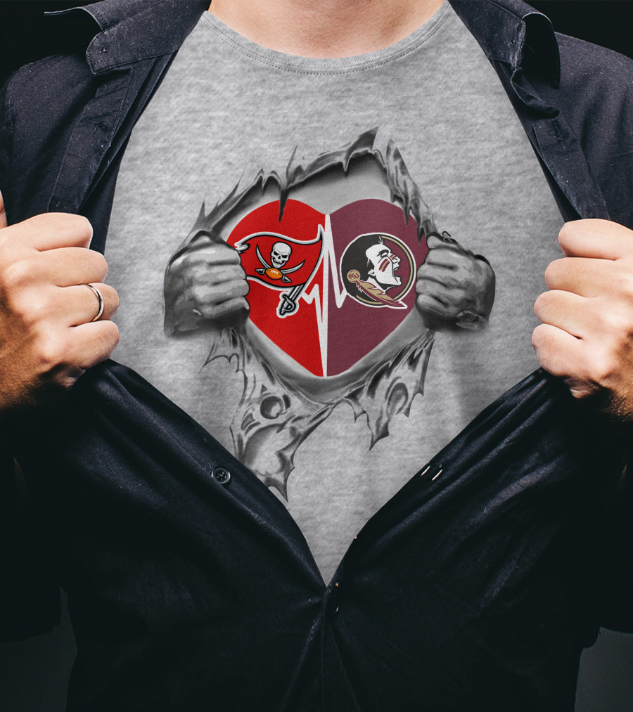 Tampa Bay Buccaneers And Florida State Seminoles Heartbeat Loyalty T-Shirt