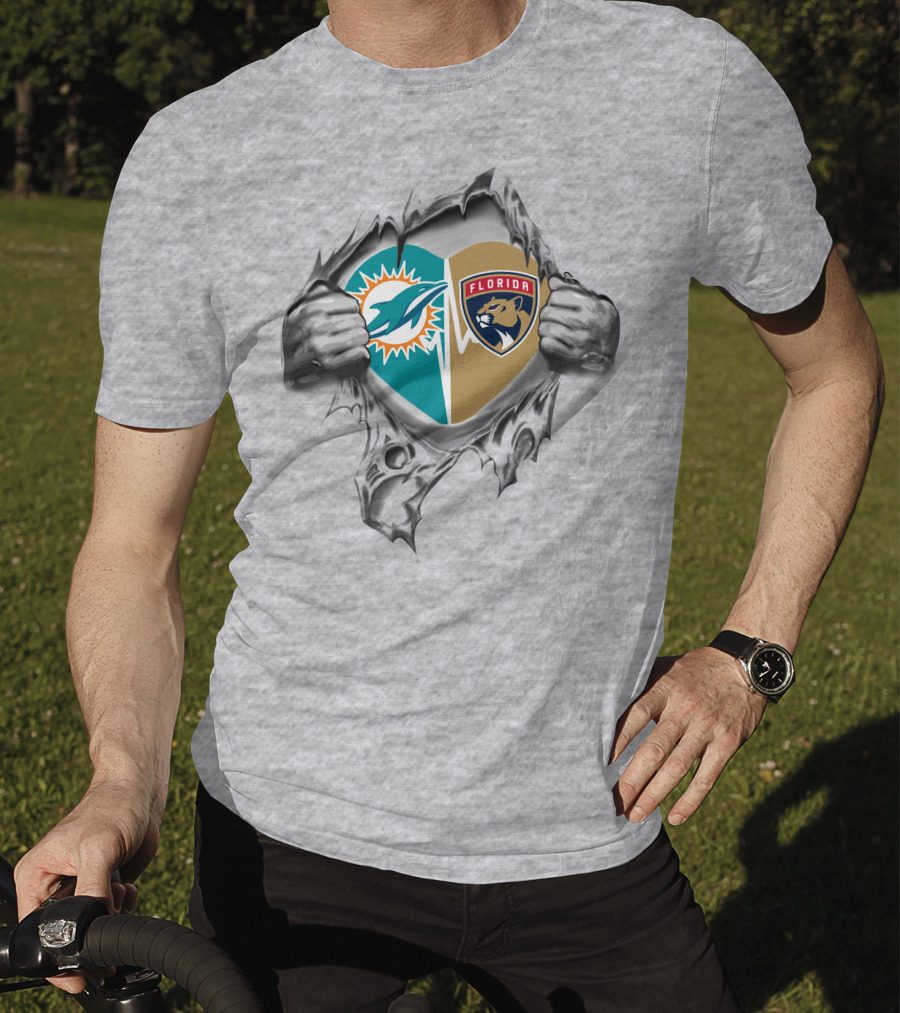 Dolphins And Florida Panthers Heart Design 27 Connection T-Shirt