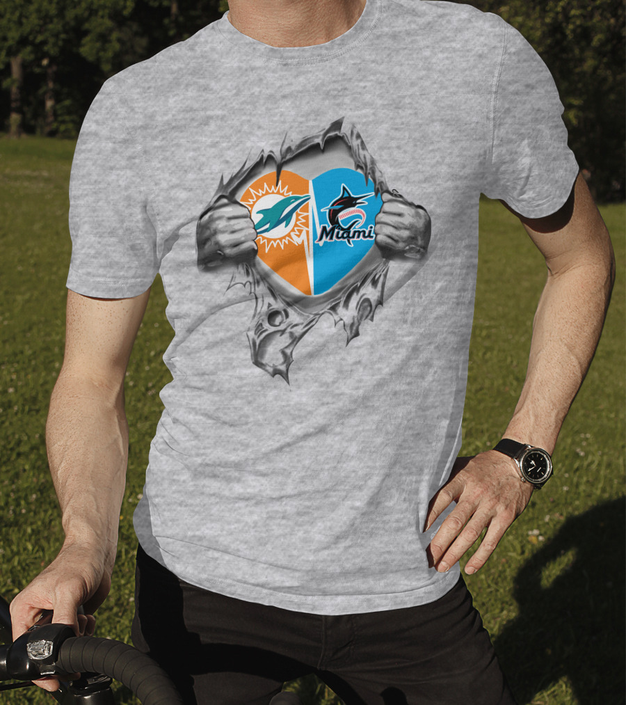 Dolphins Miami Marlins Heart T-Shirt