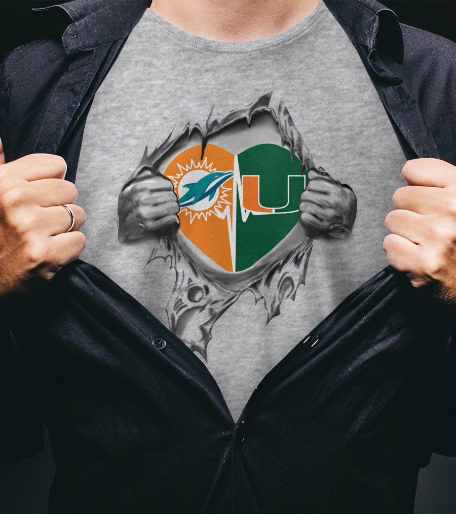 Miami Dolphins Heart Miami Hurricanes It's In My Heart T-Shirt