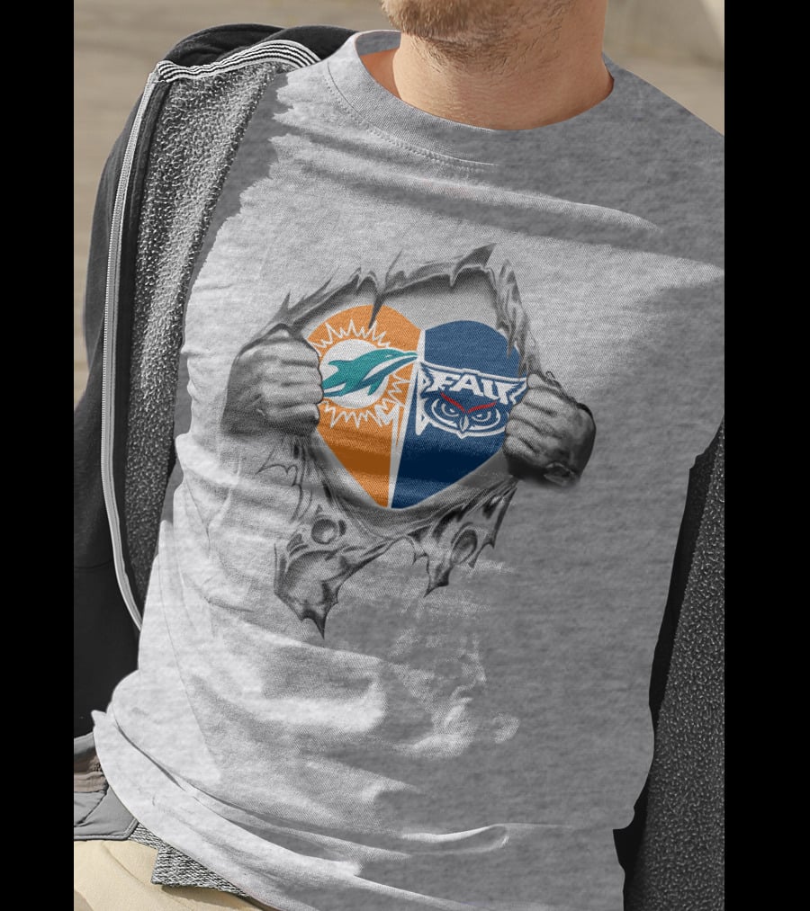 Miami Dolphins And Florida Atlantic Owls United In My Heart T-Shirt