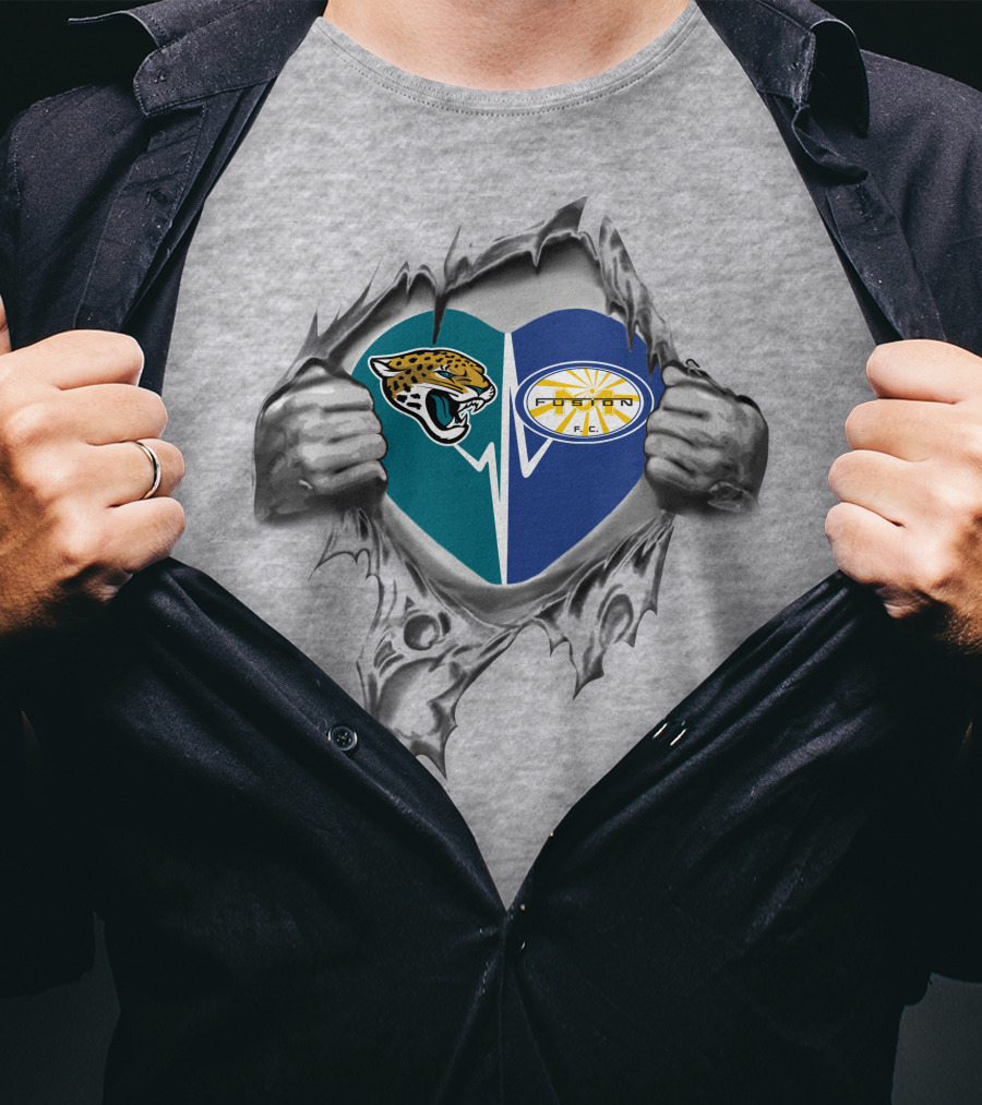 Jacksonville Jaguars And Miami Fusion Heart Design 39 Jaguars It's In My Heart T-Shirt