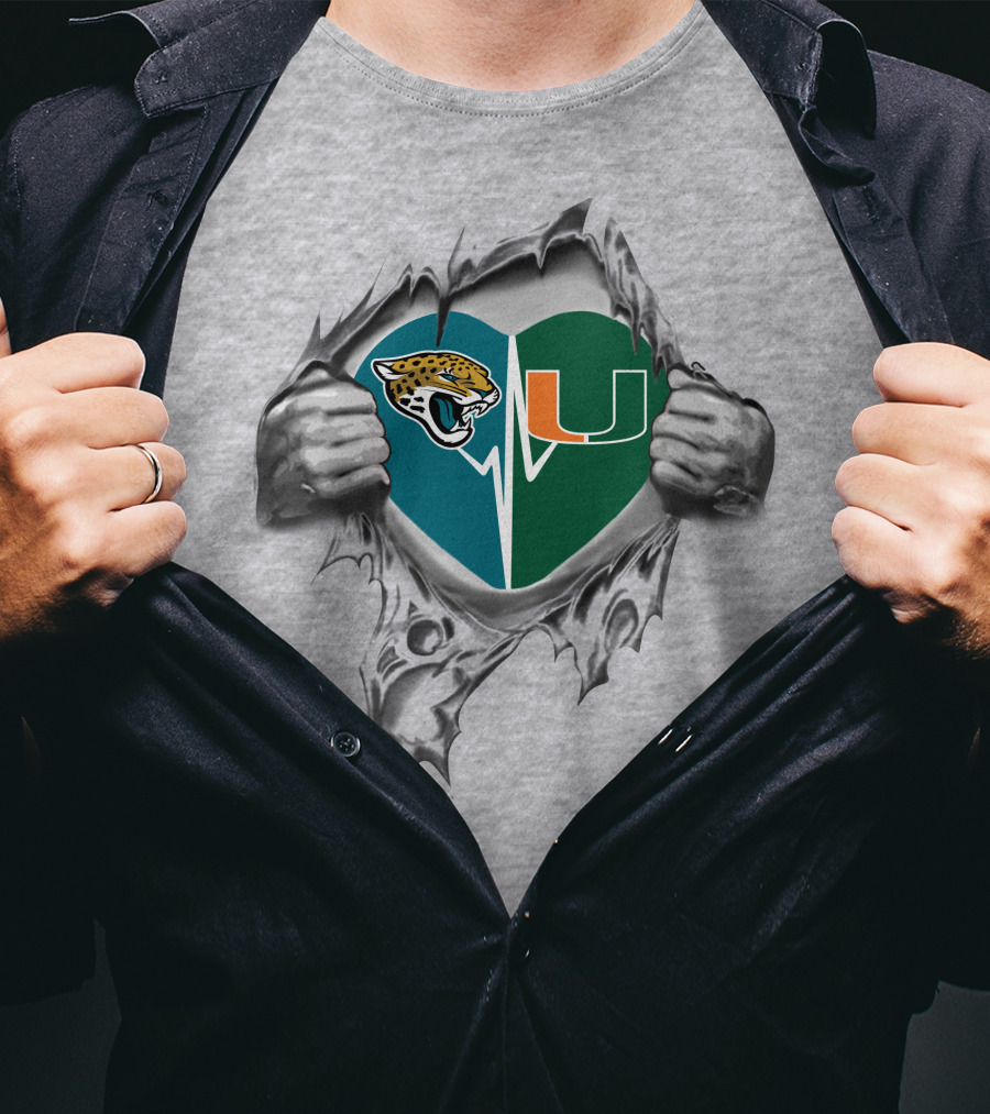 Jacksonville Jaguars Miami Hurricanes Heart T-Shirt