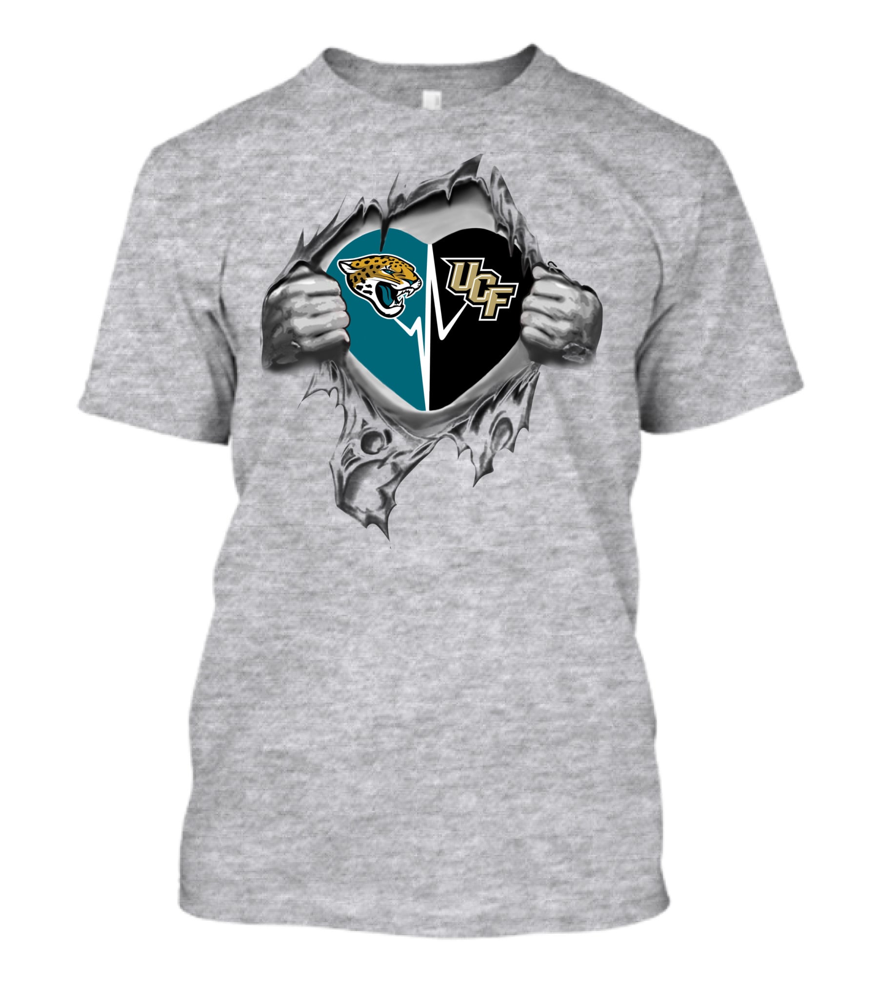 Jacksonville Jaguars Ucf Knights Heart Design Busting Through T-Shirt