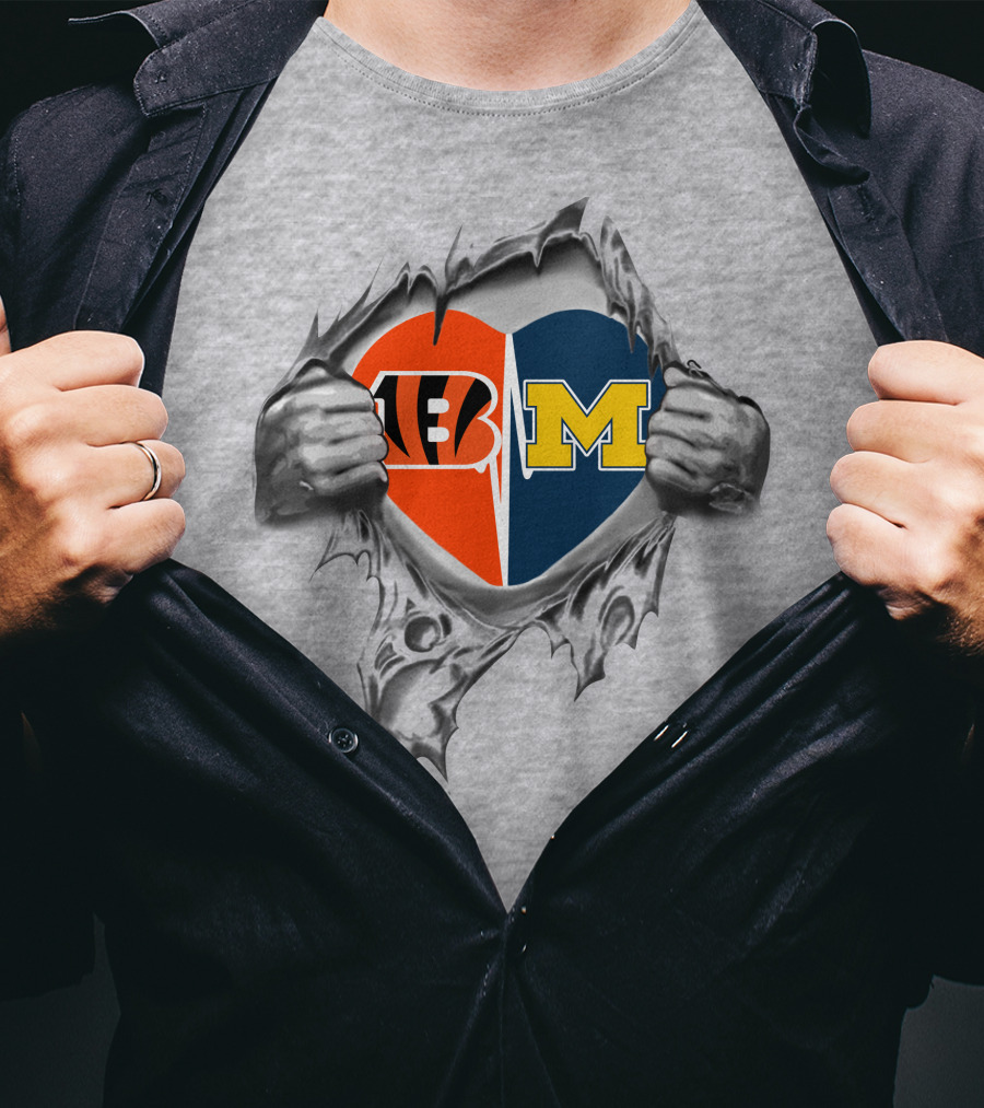 Bengals Michigan Wolverines Heart Inside Dual Loyalty Passion T-Shirt
