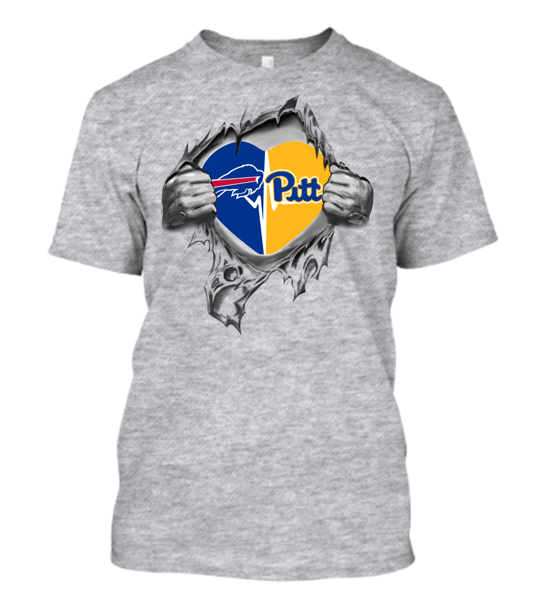 Bills And Pittsburgh Panthers Heart Logo Tear T-Shirt