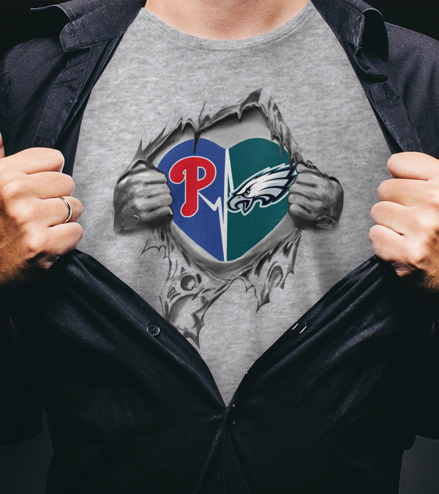 Philadelphia Eagles Phillies Heartbeat T-Shirt