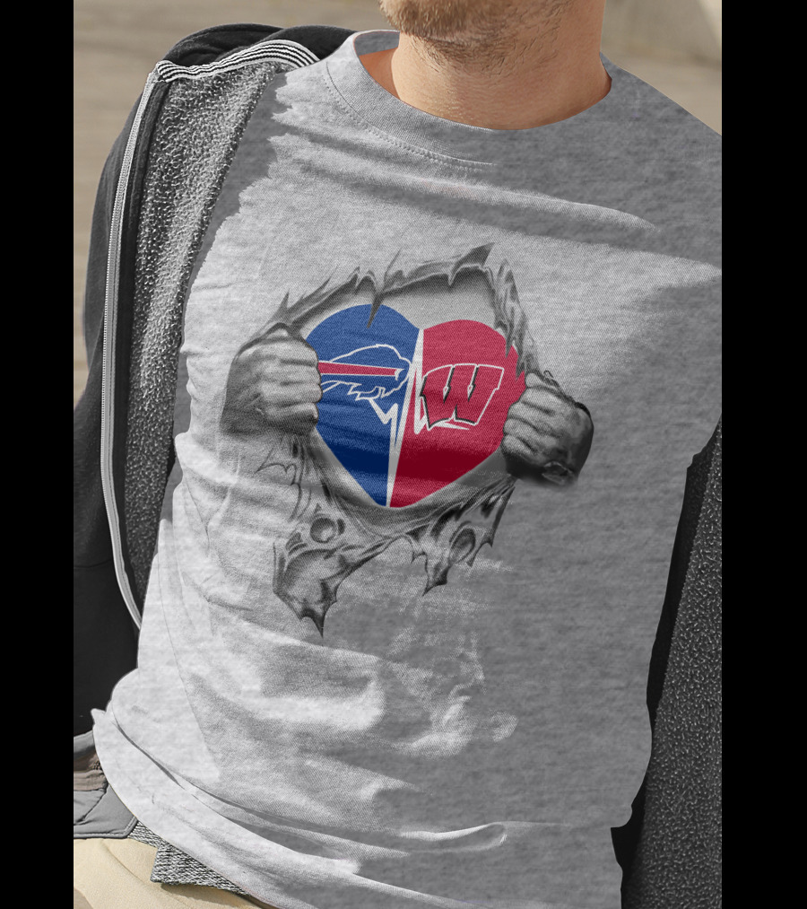Buffalo Bills Wisconsin Badgers Split Heart T-Shirt