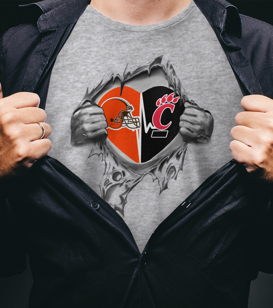 Cleveland Browns Cincinnati Bearcats Heartbeat Passion T-Shirt