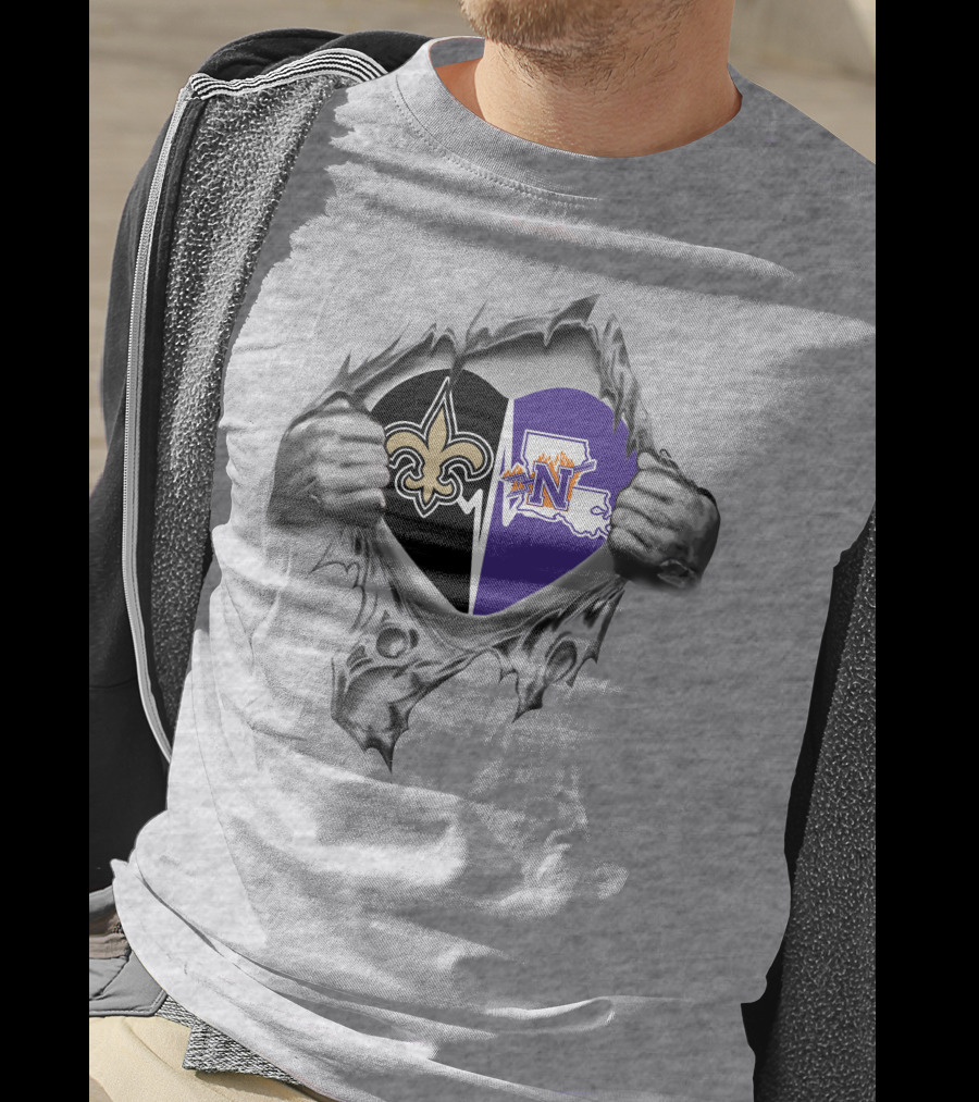 New Orleans Saints Northwestern State Demons Heart T-Shirt