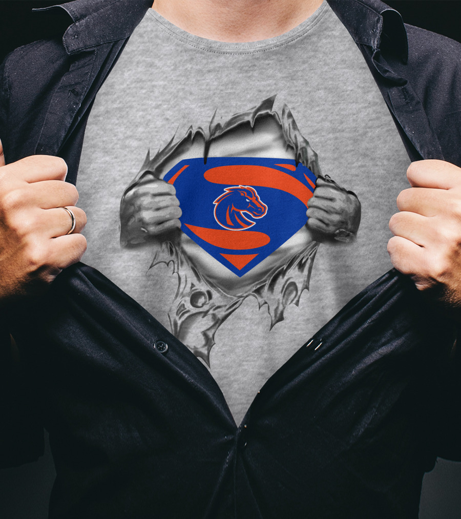 Boise State Broncos Superman Logo In Chest Rip T-Shirt