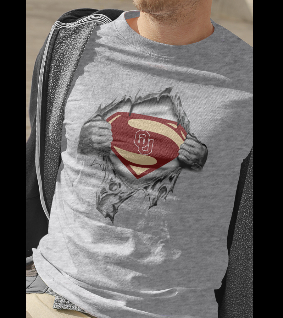 Oklahoma Sooners 308 Superman Logo Emblem Tear-Through T-Shirt