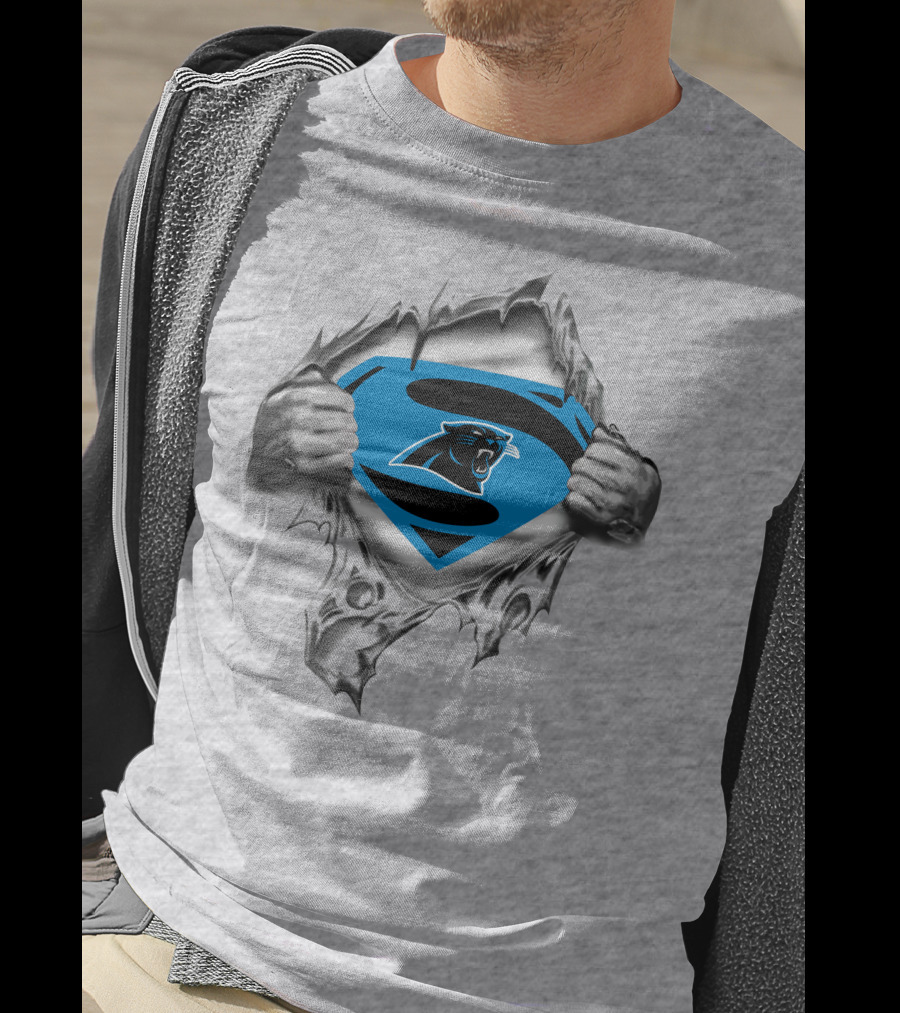 Carolina Panthers Superman Logo Rip Through T-Shirt