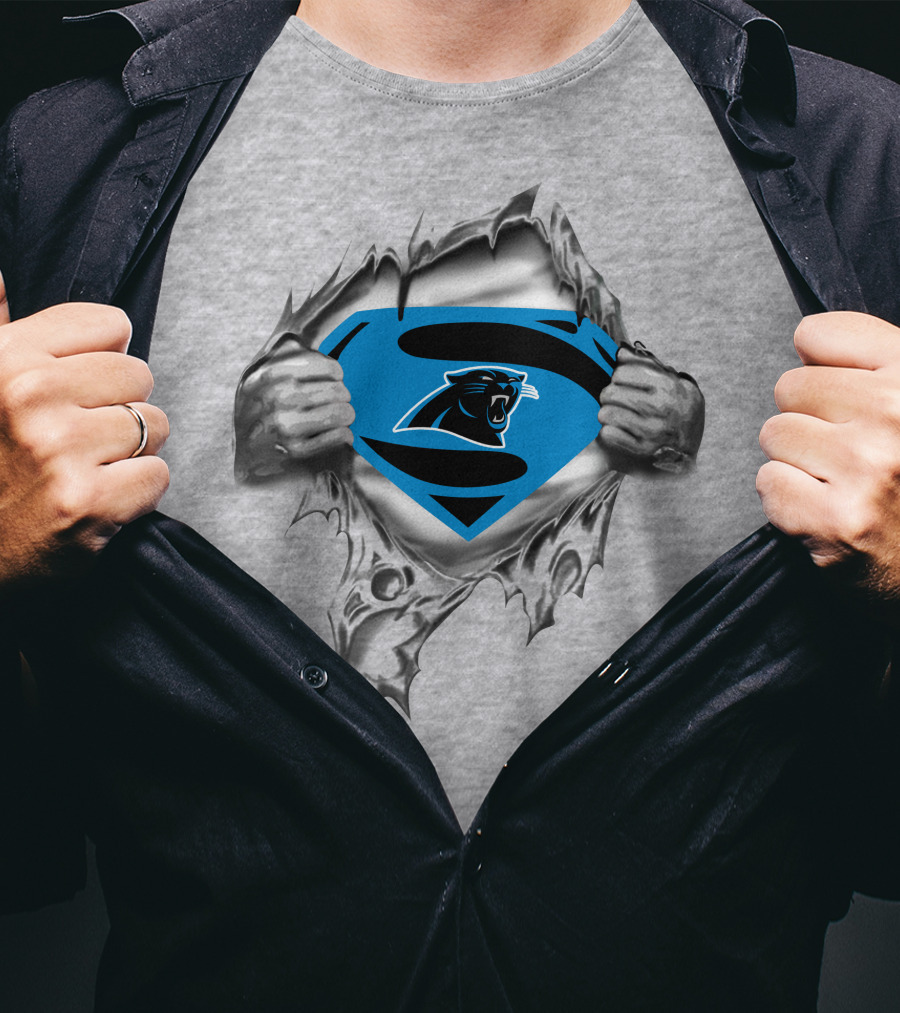Carolina Panthers Superman Logo Rip Through T-Shirt