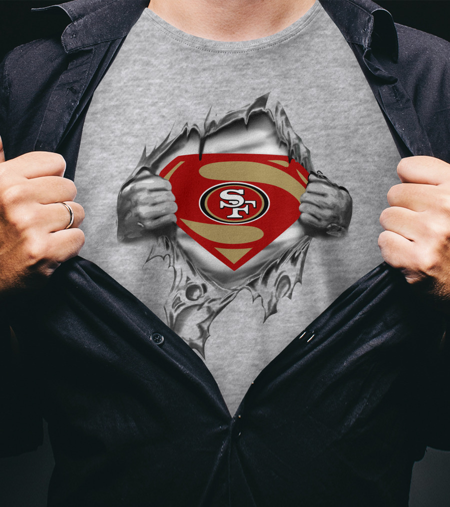 San Francisco 49ers Superman SF Logo Emblem Tear Open T-Shirt