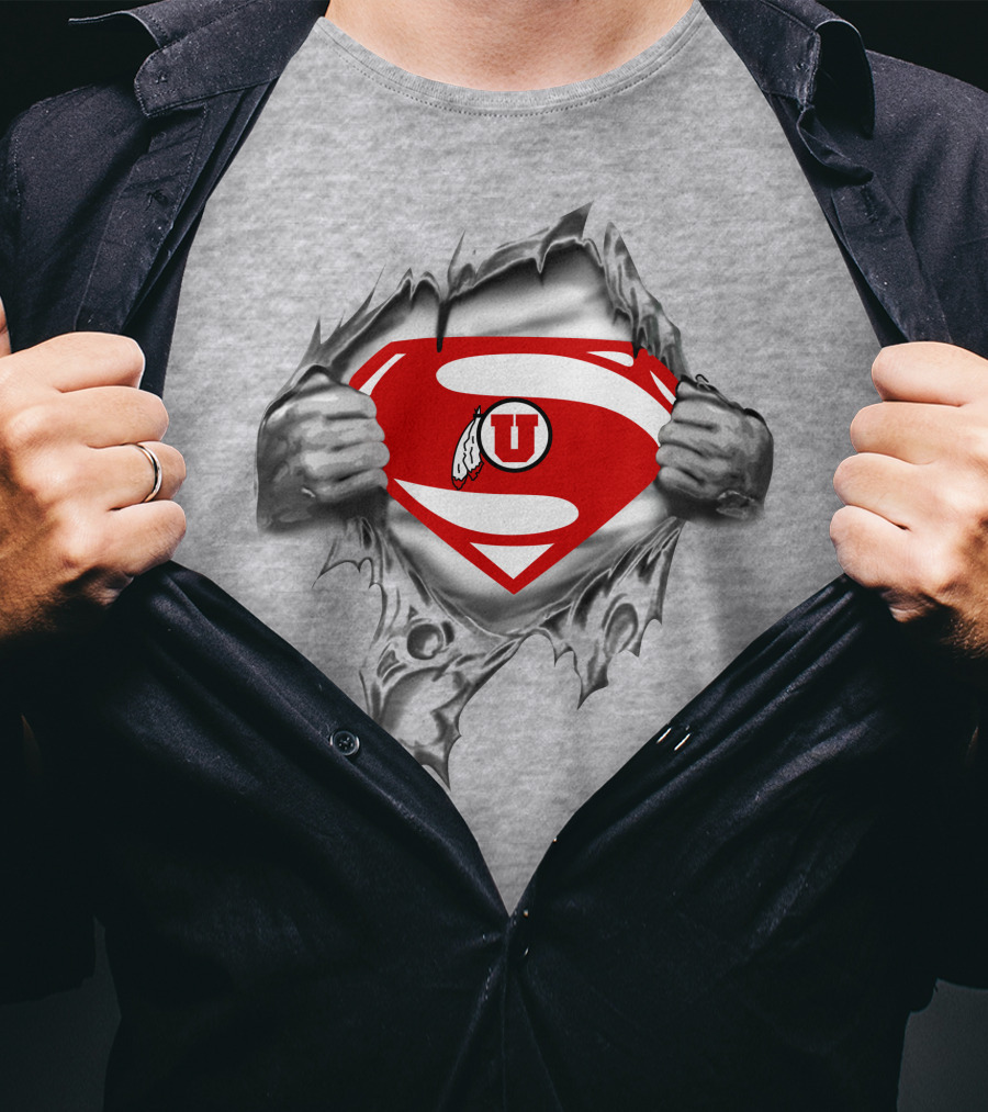 393 Utah Utes Superman Logo Tear Effect T-Shirt