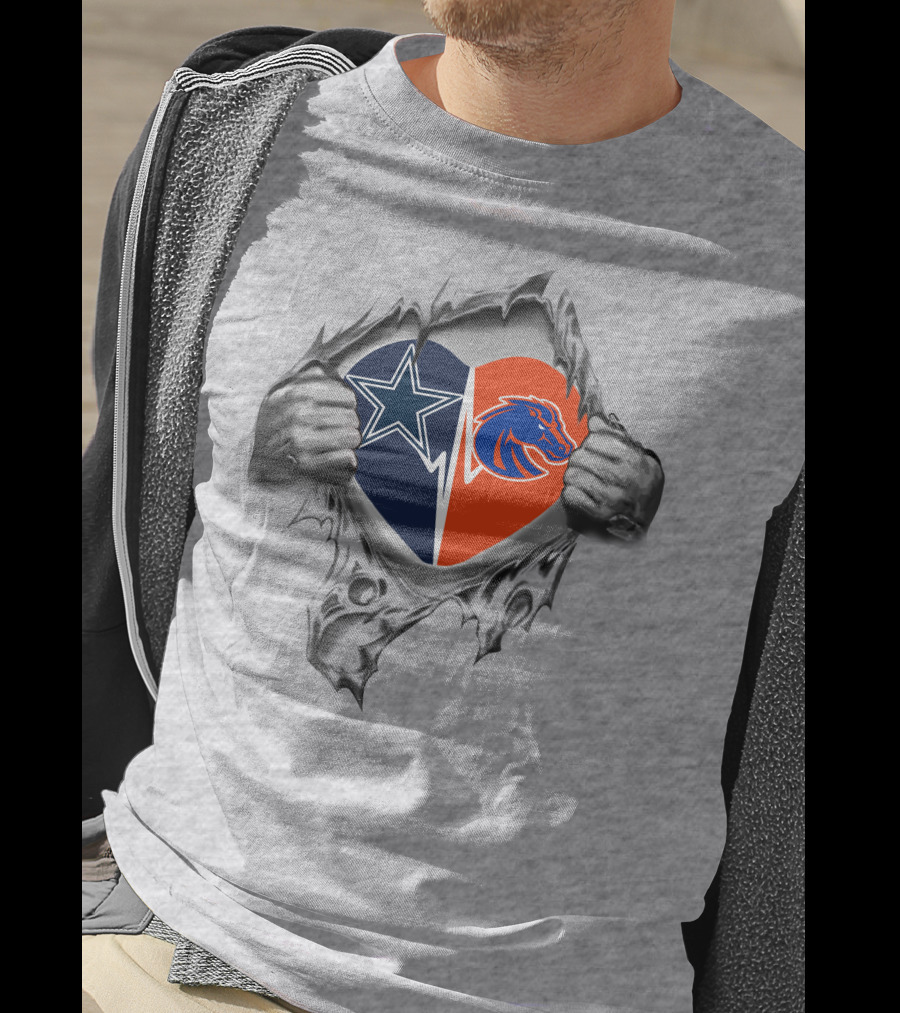 Cowboys Boise State Broncos Heart Design With Star And Bronco T-Shirt