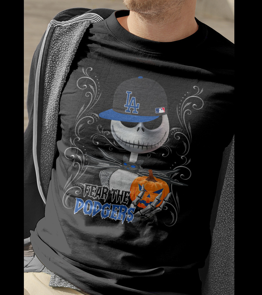 Fear The Los Angeles Dodgers Halloween Jack Skellington Pumpkin T-Shirt